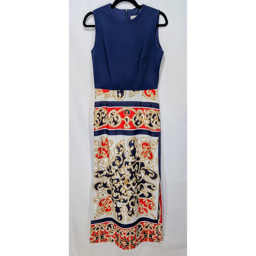 Vintage‎ Personal by Leslie Fay Navy Baroque Print Sheath Maxi Dress (Approx M)